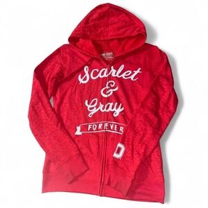 Ohio State University College Scarlet Gray Red Jacket Zip Up Hoodie Medium